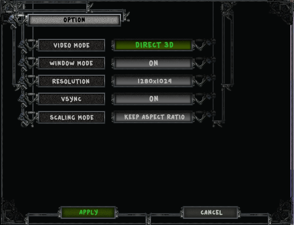 The new options menu. Not quite final, but getting there.